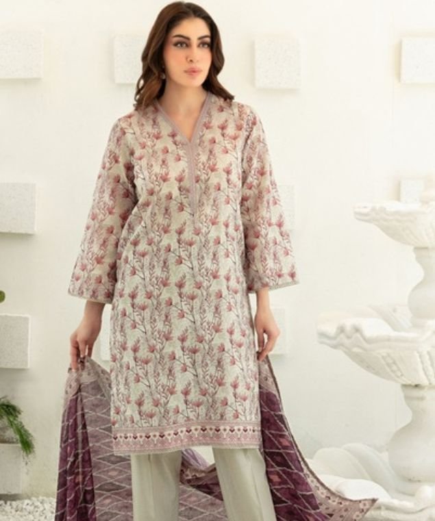 Qalaa 5 Ivory Bloom Printed Lawn Suit - Image 1