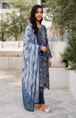 Deep Navy Midnight Floral 3-Piece Embroidered Lawn Suit - Image 3
