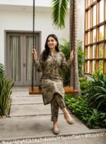 Earthy Taupe Vintage Floral 3-Piece Lawn Suit - Image 2