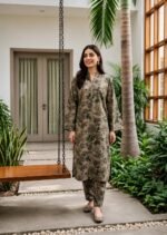 Earthy Taupe Vintage Floral 3-Piece Lawn Suit