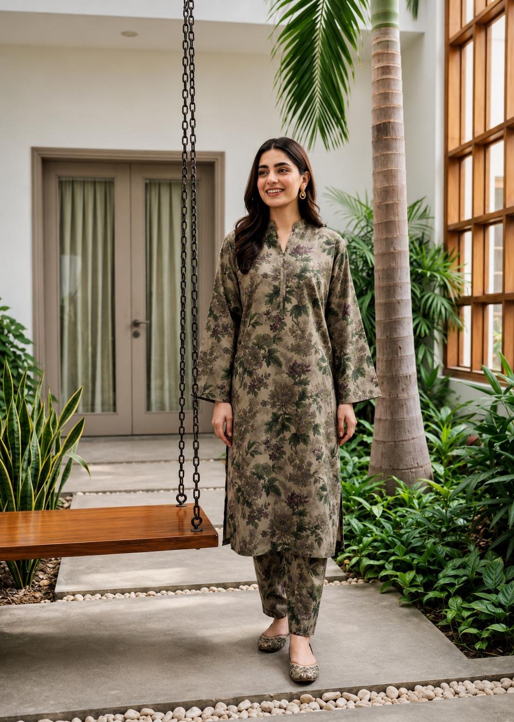 WhatsApp Image 2026-08-19 at 4.49.06 PM911 Earthy Taupe Vintage Floral 3-Piece Lawn Suit - Image 1