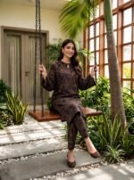 Mocha Roast Marble Leaf 3-Piece Lawn Suit - Image 3