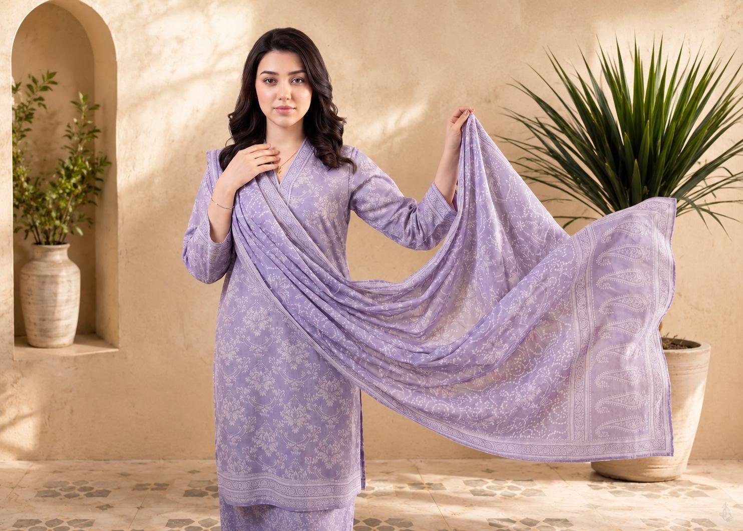 WhatsApp Image 2026-08-19 at 4.49.27 PM231 Lavender Bloom 3-Piece Lawn Suit - Image 1