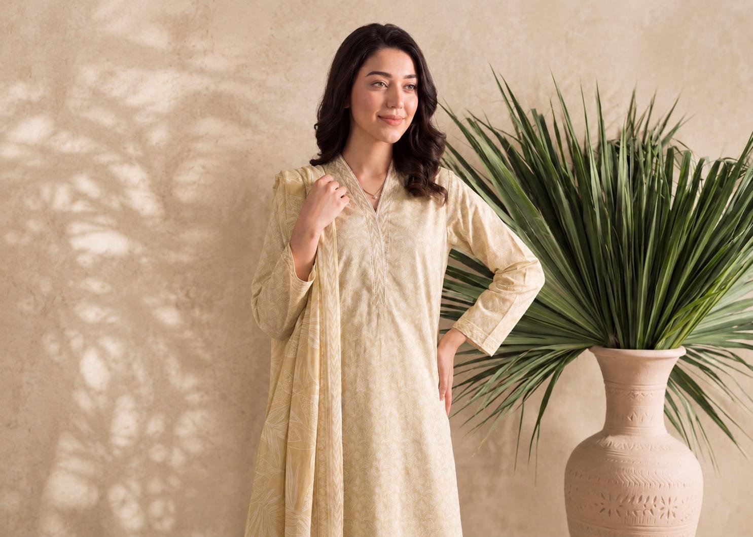 WhatsApp Image 2026-08-19 at 4.49.34 PM2.32 Buttercream Gold 3-Piece Lawn Suit - Image 1
