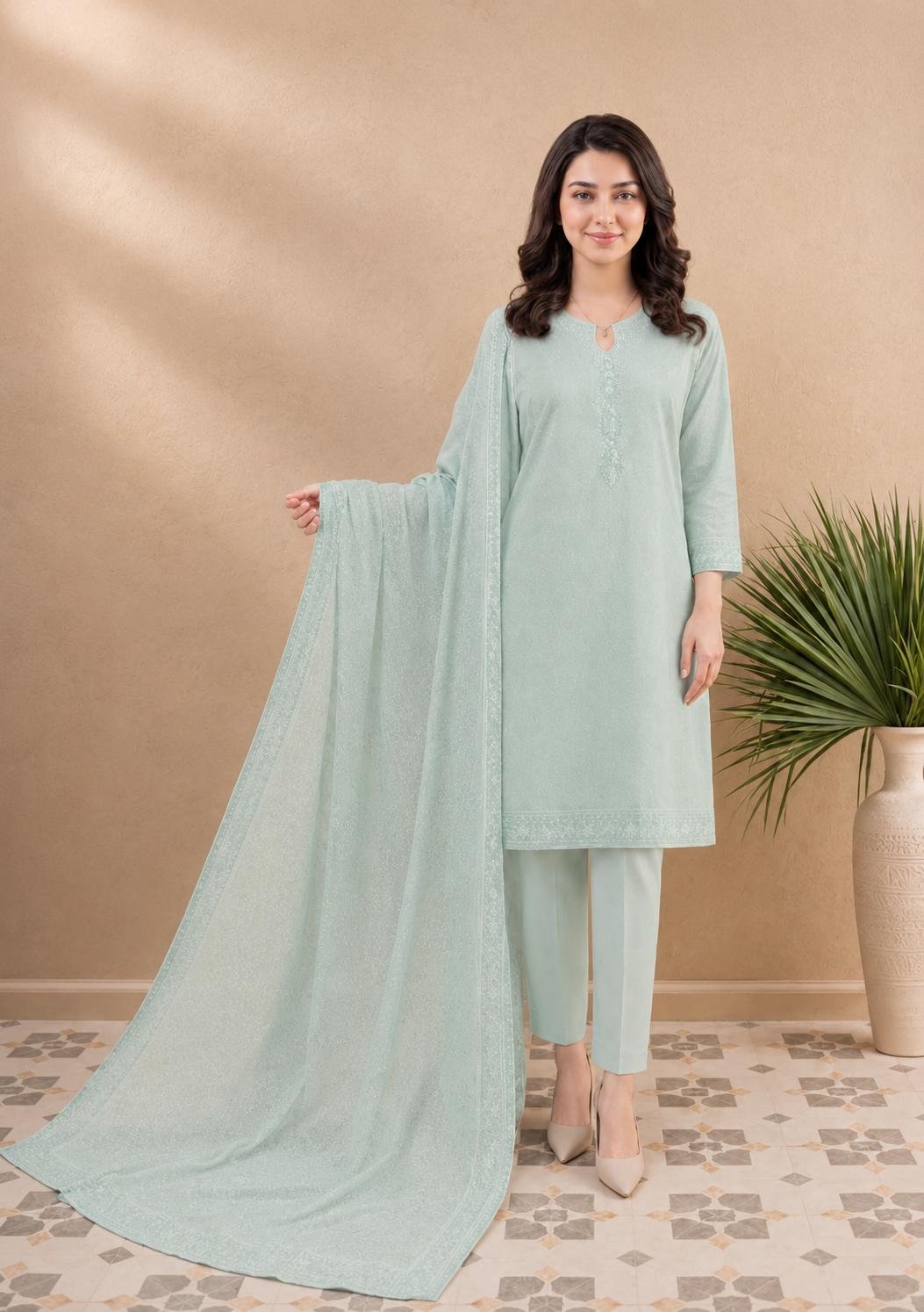 WhatsApp Image 2026-08-19 at 4.49.37 PM236 Mint Whisper Stitched 3-Piece - Image 1