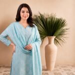 Sky Blue Floral Lawn Ensemble