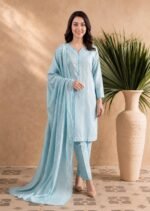 Sky Blue Floral Lawn Ensemble - Image 2