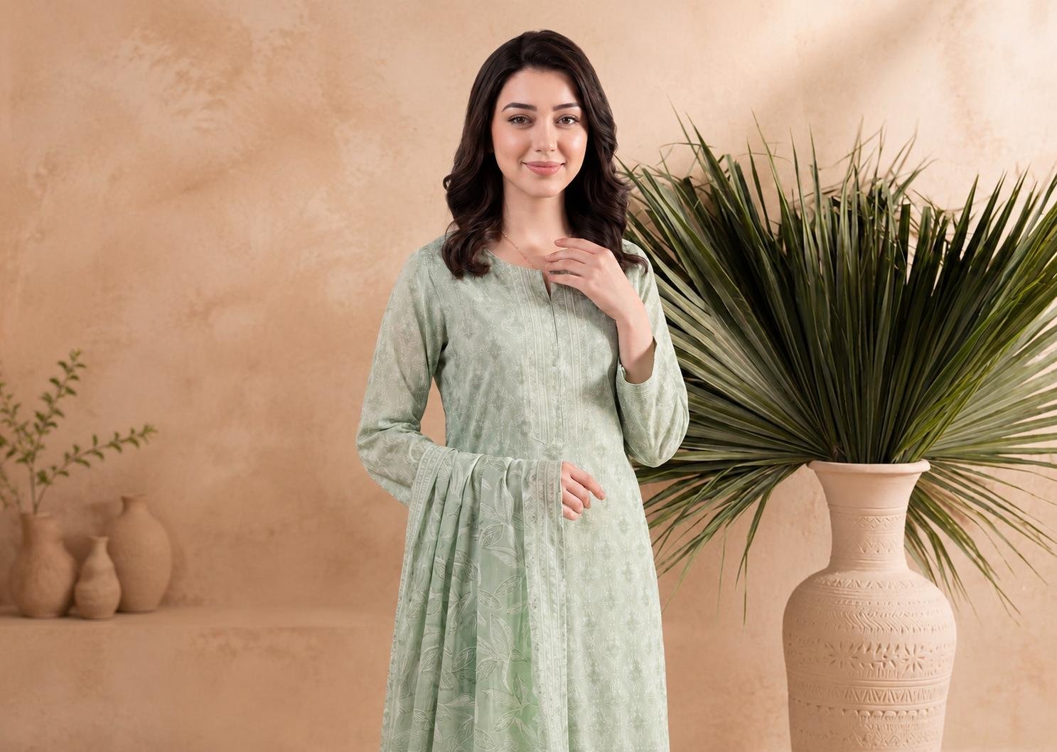 WhatsApp Image 2026-08-19 at 4.49.45 PM98 Pistachio Green Foliage Suit - Image 1