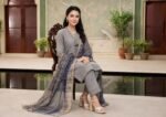 Slate Grey Geometric 3-Piece Lawn Suit - Image 2