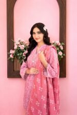 Rose Pink Lace Print 3-Piece Lawn Suit - Image 2
