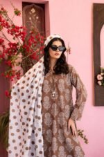 Mocha Brown Floral Motif 3-Piece Lawn Suit - Image 2