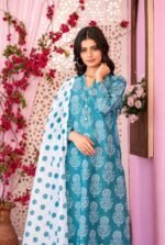 Ocean Teal Block Floral 3-Piece Lawn Suit - Image 2