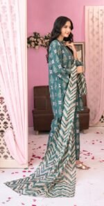 Forest Green Geometric Pine 3-Piece Lawn Suit - Image 3