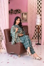 Forest Green Geometric Pine 3-Piece Lawn Suit - Image 2
