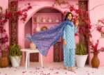 Ice Blue Block Print 3-Piece Lawn Suit - Image 3