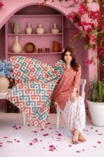 Coral Red Geometric Ikat 3-Piece Printed Lawn Suit - Image 3