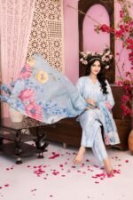 Sky Blue Botanical 3-Piece Lawn Suit - Image 3