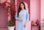 Powder Blue Leaf Motif 3-Piece Lawn Suit - Image 2