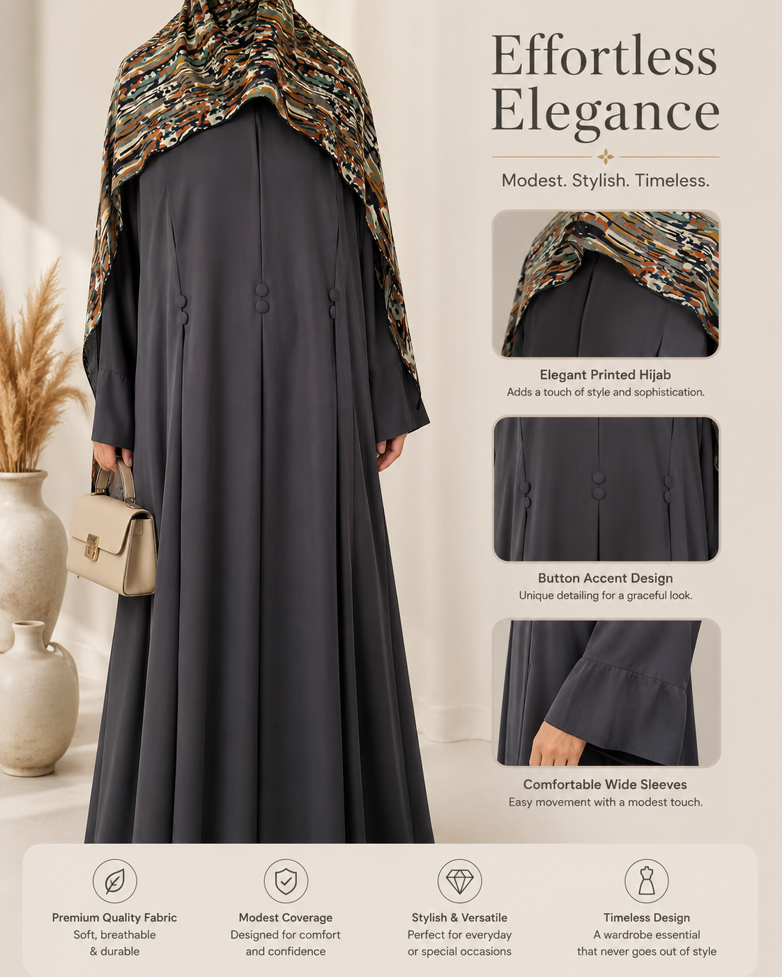 casual 2 Midnight Elegance Button Abaya - Image 1
