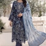 Deep Navy Midnight Floral 3-Piece Embroidered Lawn Suit
