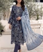 Deep Navy Midnight Floral 3-Piece Embroidered Lawn Suit