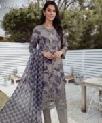 Taupe & Indigo Polka 3-Piece Lawn Suit (Design Code: D-5645)