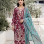 Rich Plum & Aqua Breeze 3-Piece Lawn Suit (Design Code: D-5640)