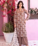 Mocha Brown Floral Motif 3-Piece Lawn Suit