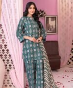 Forest Green Geometric Pine 3-Piece Lawn Suit