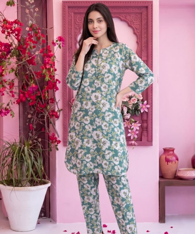 Elif 2 Dusty Teal Floral 3-Piece Lawn Suit - Image 1