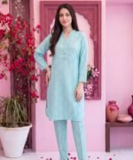 Sky Blue Geometric 3-Piece Lawn Suit