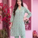 Pistachio Green Floral Lattice 3-Piece Lawn Suit