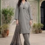 Slate Grey Geometric 3-Piece Lawn Suit