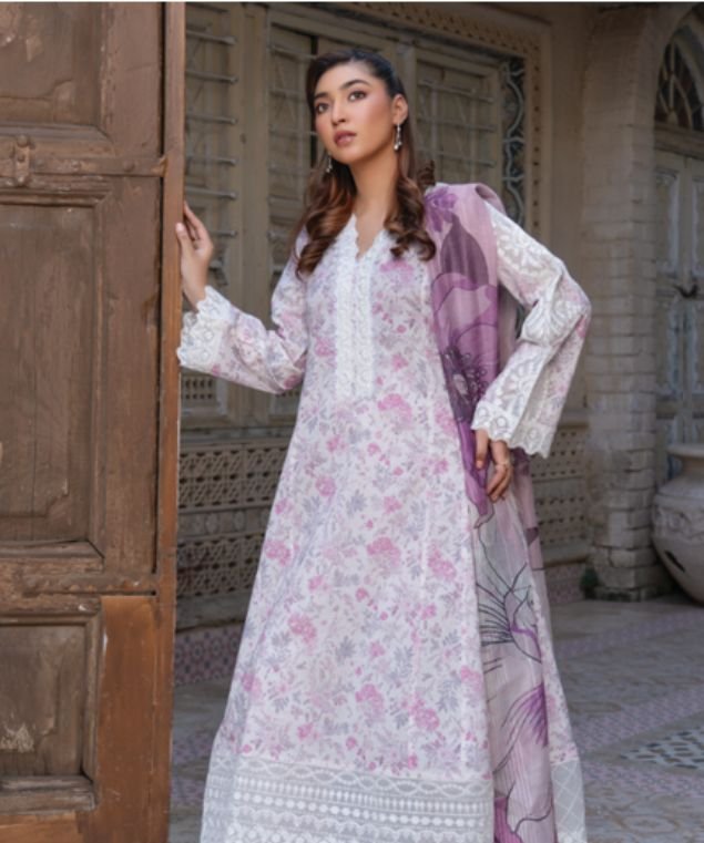 MD 4 Lilac Whisper Schiffli 3-Piece Embroidered Lawn Suit - Image 1