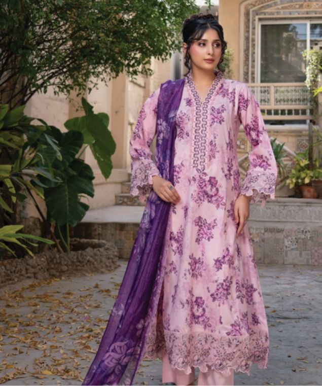MD 5 Orchid Blush & Royal Purple 3-Piece Lawn Suit - Image 1