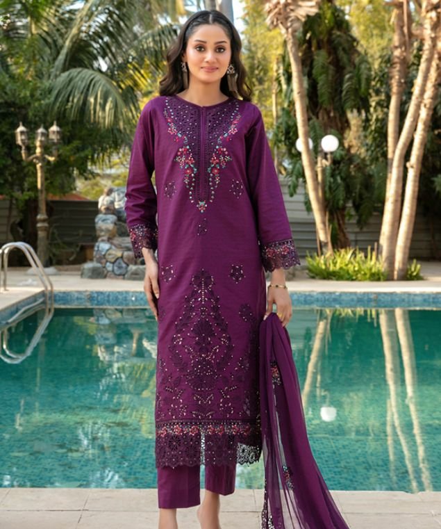Nayiri 4 Royal Purple Cutwork 3-Piece Lawn Suit - Image 1
