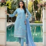 Dusty Sky Blue Embroidered 3-Piece Lawn Suit