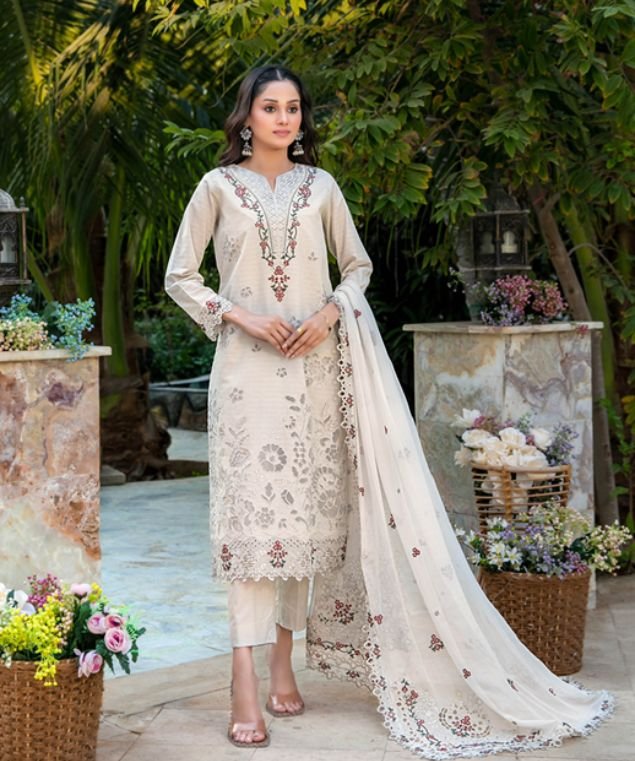 Nayiri 9 Warm Cream & Rust 3-Piece Lawn Suit - Image 1