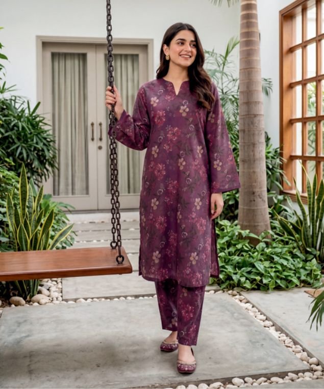 Rehma 3 Deep Magenta Blossom 3-Piece Lawn Suit - Image 1