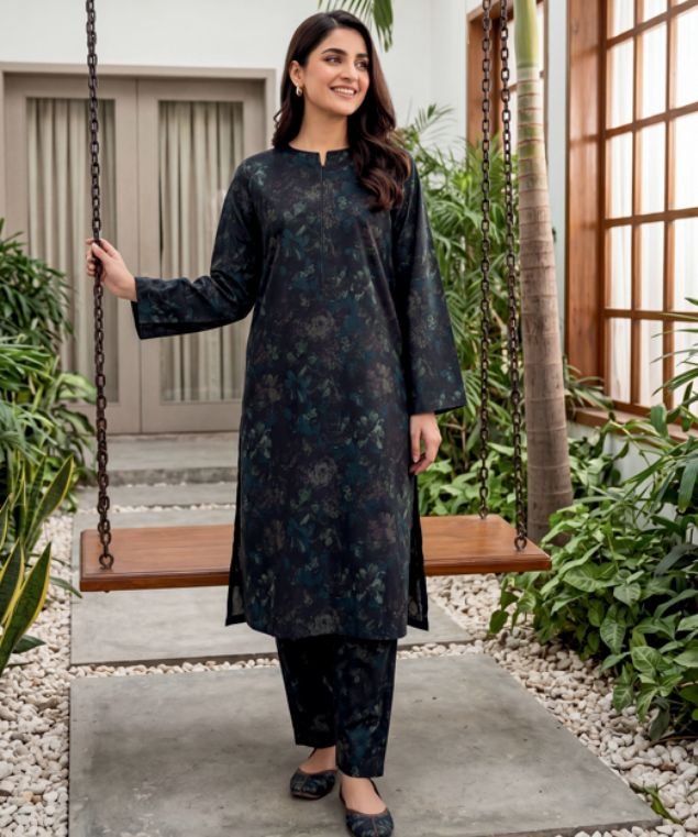 Rehma 4 Shadow Teal Botanical 3-Piece Lawn Suit - Image 1