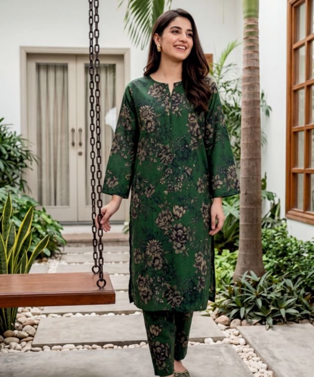 Rehma 9 Emerald Vine Tapestry 3-Piece Lawn Suit - Image 1