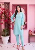 Sky Blue Geometric 3-Piece Lawn Suit - Image 3