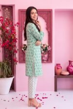 Pistachio Green Floral Lattice 3-Piece Lawn Suit - Image 2