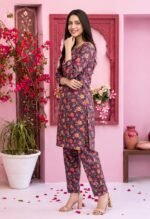 Plum Floral Garden 3-Piece Lawn Suit - Image 3