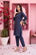 Deep Indigo Floral Motif 3-Piece Lawn Suit - Image 2
