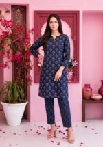 Deep Indigo Floral Motif 3-Piece Lawn Suit - Image 3