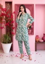 Dusty Teal Floral 3-Piece Lawn Suit - Image 3