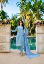 Dusty Sky Blue Embroidered 3-Piece Lawn Suit - Image 3