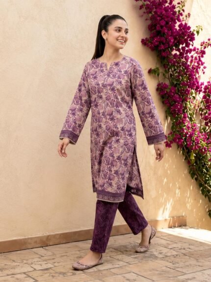 Plum Blossom Printed Lawn Suit