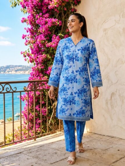 Azure Breeze Floral 2-Piece Suit